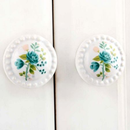 White Blue Flower Knob